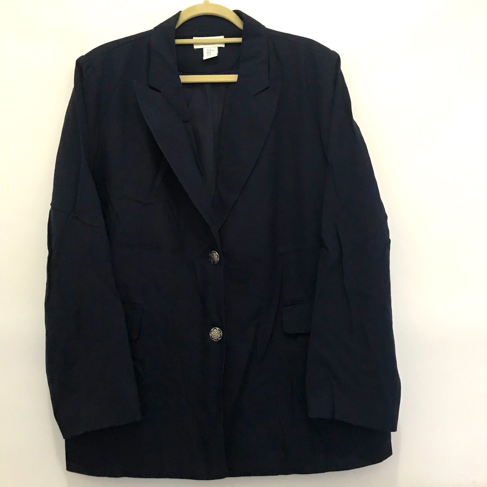 Calypso Linen Blend Classic Women's Navy Blazer Jacket Size 12